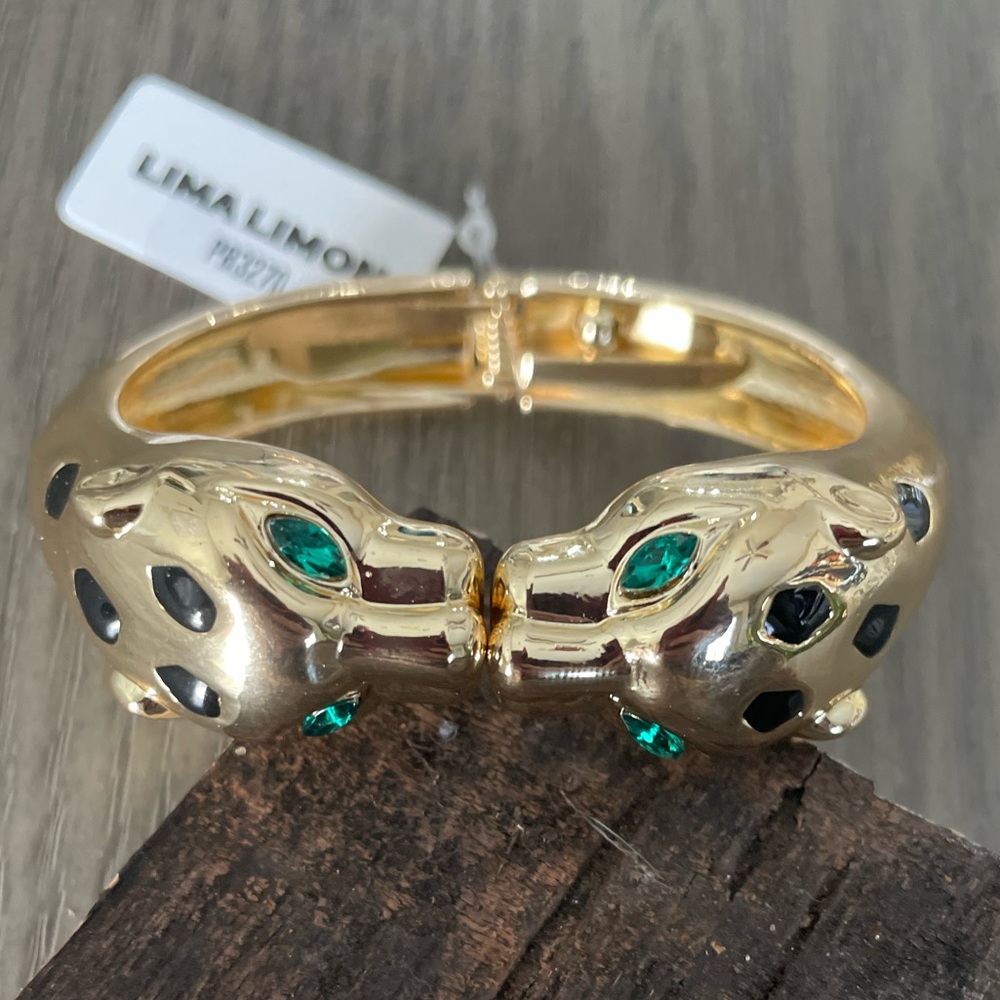 Gold Leopard Bracelet with Green Accents